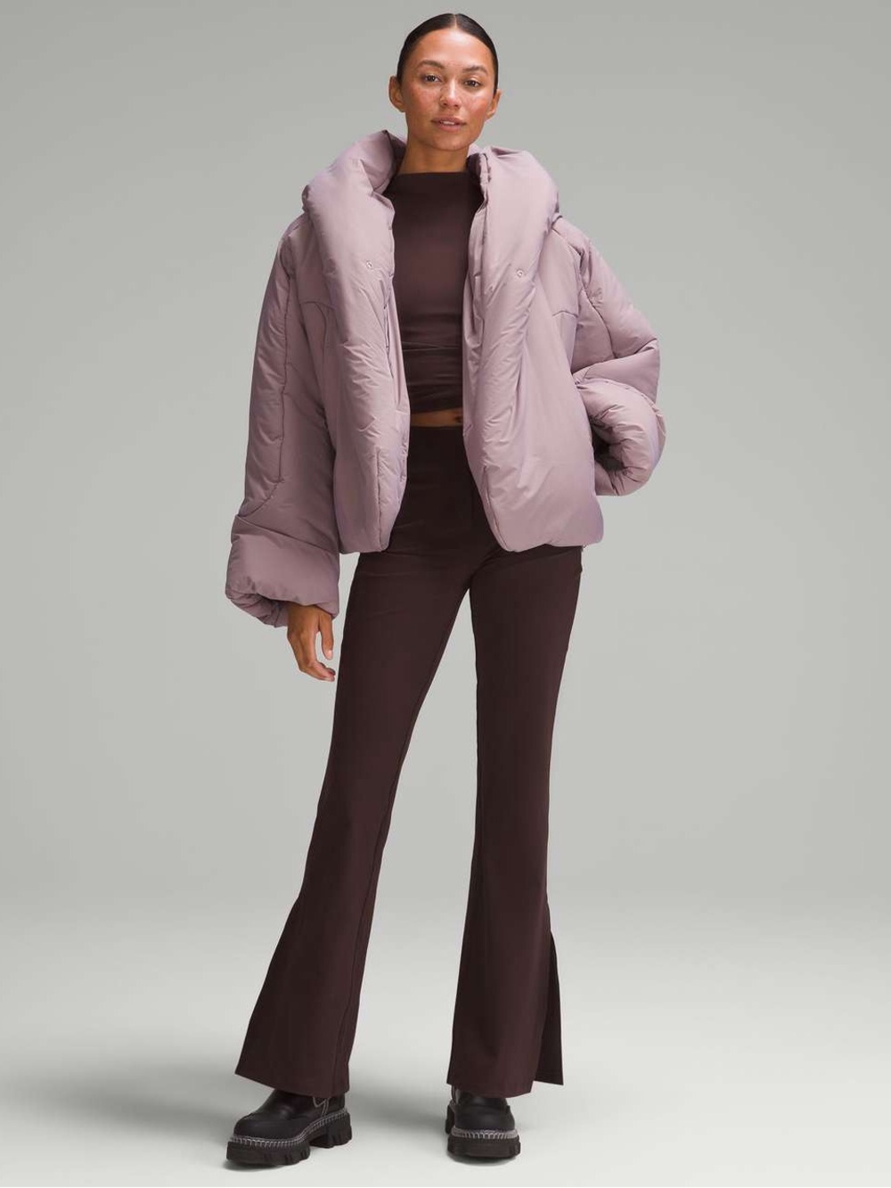 2. Lululemon Hooded Insulated Wrap Heathered Light Orbit Puffer Coat NWT - Picture 3 of 13